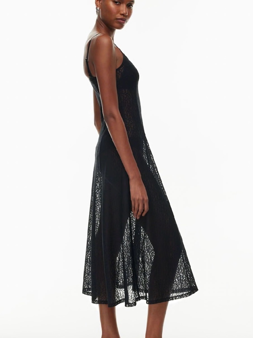 ARITZIA Wilfred Serene Black Lace Slip Midi Dress Women's semi-sheer Whimsogoth